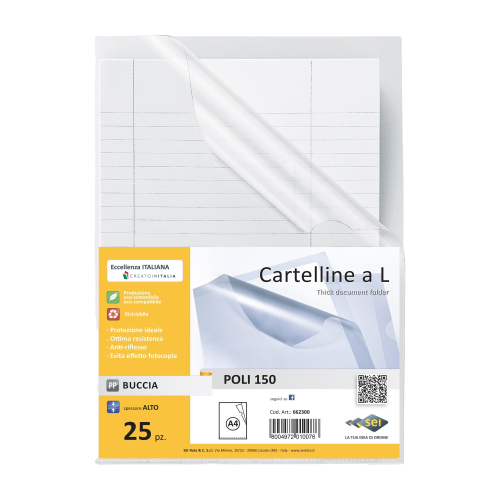 Cartellina a L - Poli 150 - PPL - 21 x 29,7 cm - trasparente buccia - Sei Rota - conf. 25 pezzi
